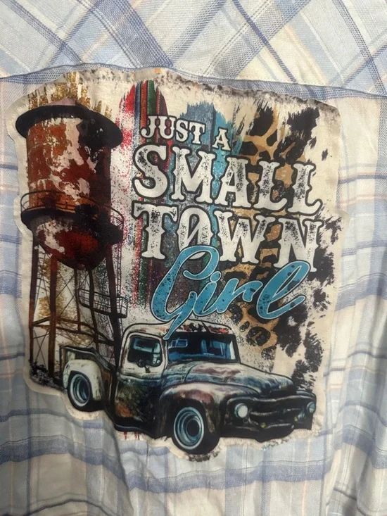Just A Small Town Girl Upcycled crop flannel tee - Picture 3 of 8